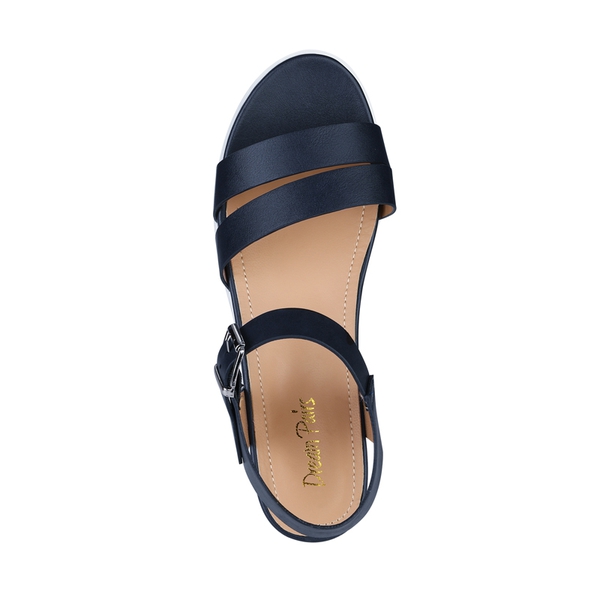 Buckle Ankle Strap Platform Wedge Sandals - NAVY PU - 3
